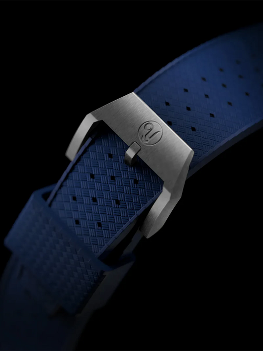 YEMA FKM Viton Tropic Integrated Blue Strap Steel Brushed 19mm Large Size | SYRUB-I-G-19XL-SB