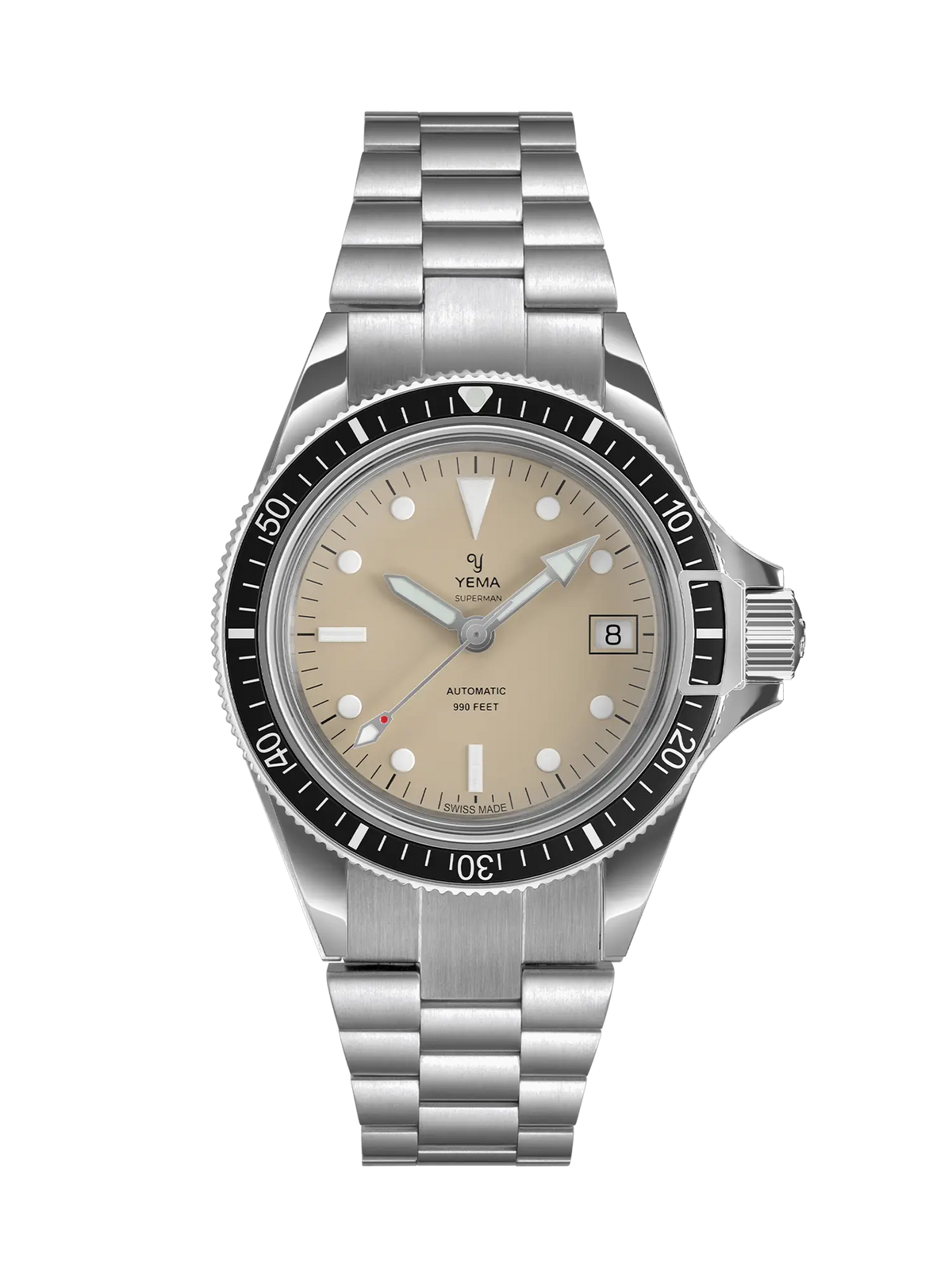 YEMA Superman Heritage Beige Dial Steel Bracelet 39mm