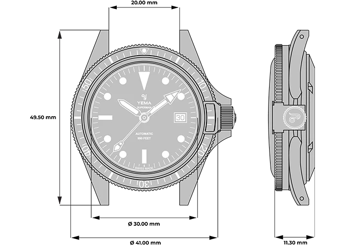 YEMA Superman Heritage FKM Rubber integrated Strap 41mm | YSUP25A41-ARBIS