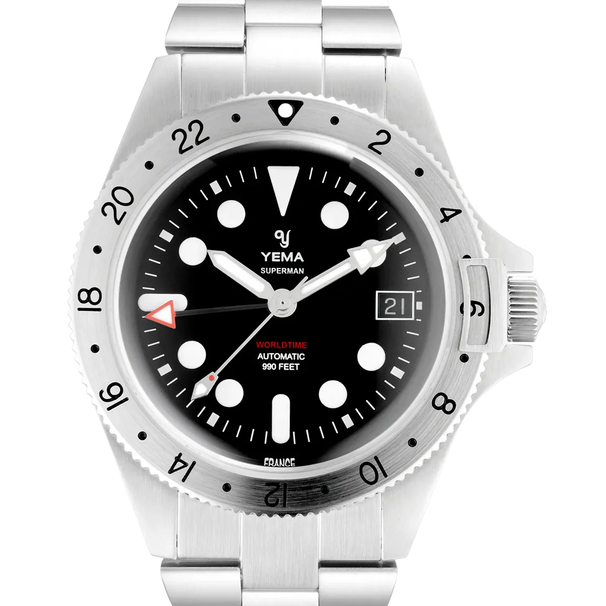 YEMA Superman Worldtime GMT Steel 41mm | YGMT21A41-AMS