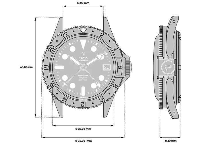 YEMA Superman Worldtime GMT Steel 39mm | YGMT21A39-AMS