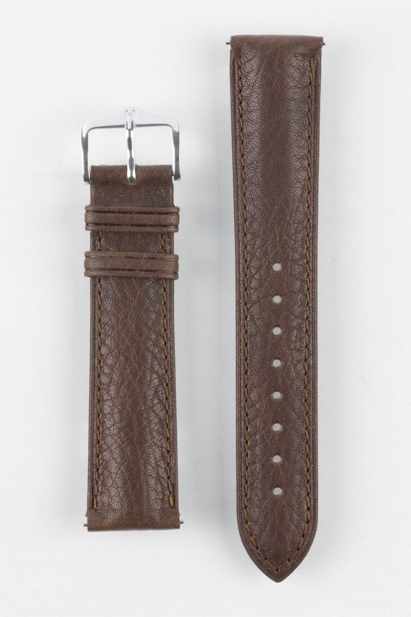 HIRSCH Camelgrain No Allergy Leather Strap Brown 18mm Silver Buckle | 01009015-18-SB
