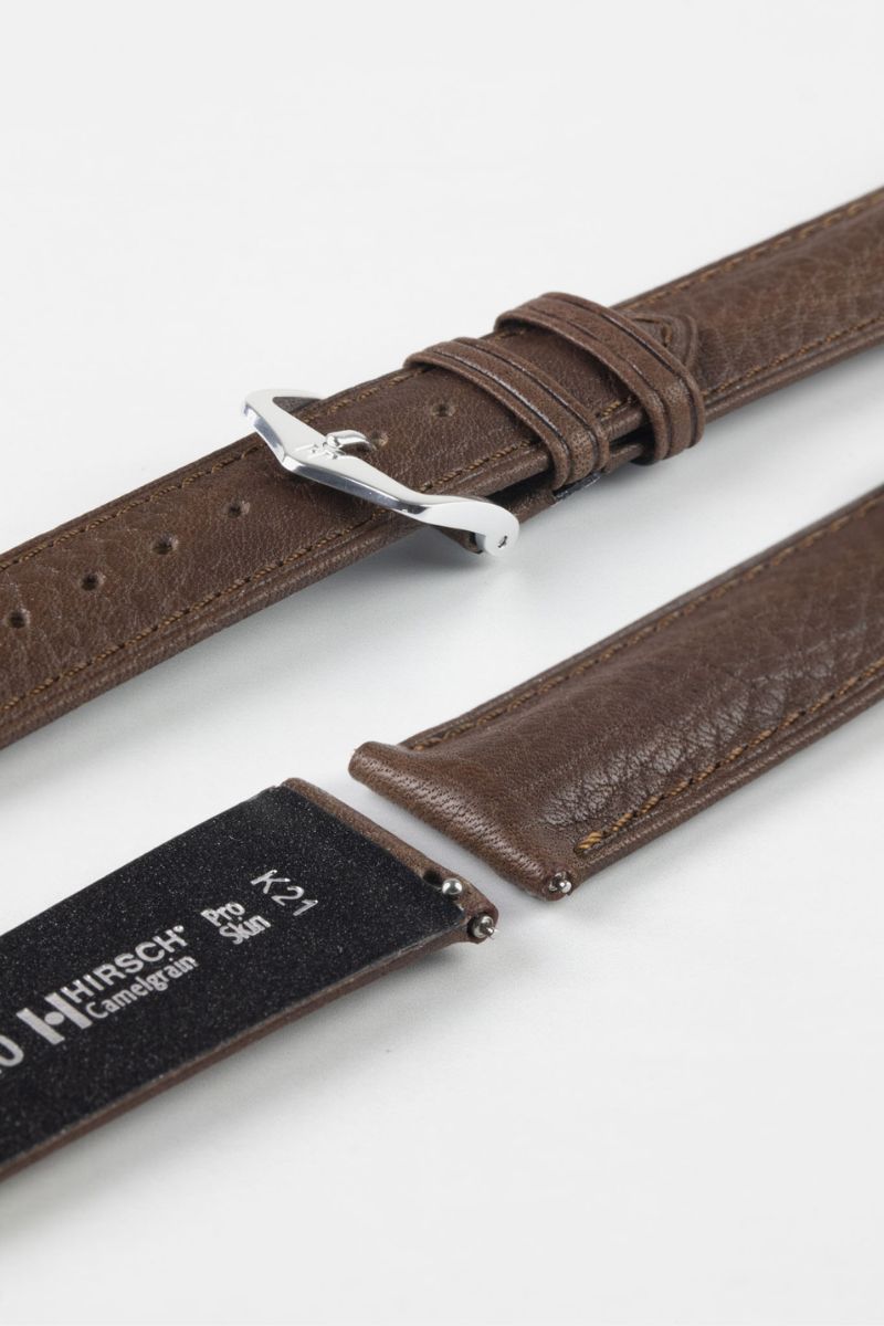 HIRSCH Camelgrain No Allergy Leather Strap Brown 18mm Silver Buckle | 01009015-18-SB