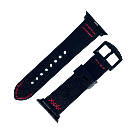 Apple Watch Leather Strap 45mm - Black Red