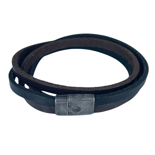 Leather Bracelet / Wristband - Black Brown