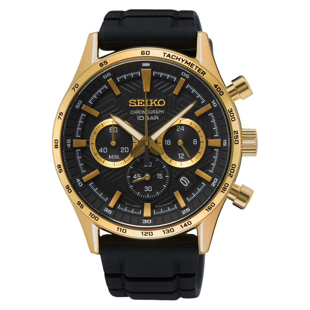 SEIKO Discover More Chronograph Black Dial Gold Tachymeter Quartz | SSB446
