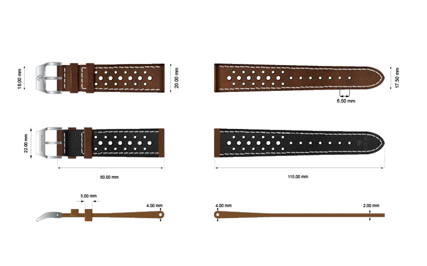 YEMA Brown Leather Strap 20mm | SYU34-20-SS