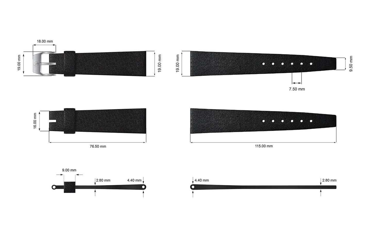 YEMA Vintage Grained Leather Strap Steel Buckle 19mm | SYA90-19-SS