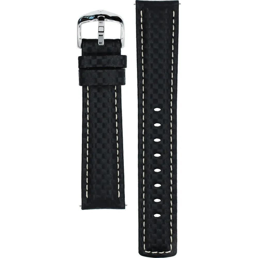 HIRSCH Carbon Black Water-Resistant Calf Leather 20mm Silver Buckle | 02592050-2-20