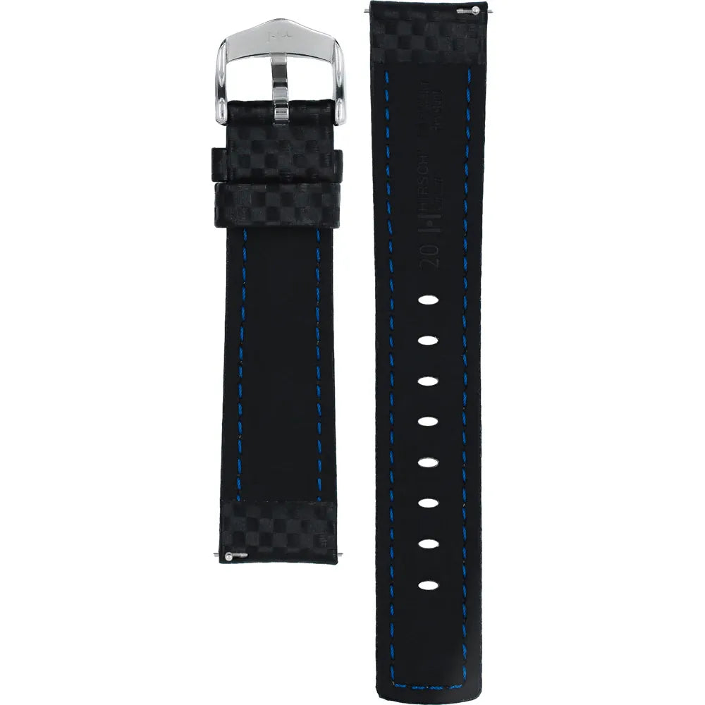 HIRSCH Carbon Black Water-Resistant Calf Leather 20mm Silver Buckle | 02592050-2-20
