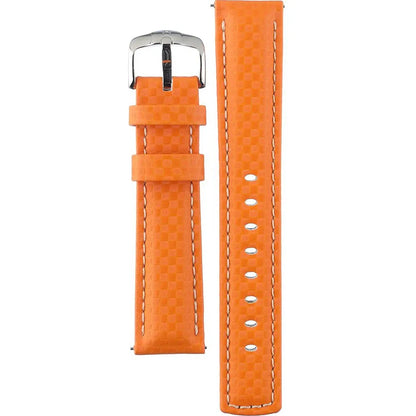 HIRSCH Carbon Orange Water-Resistant Calf Leather 20mm Silver Buckle | 02592076-2-20