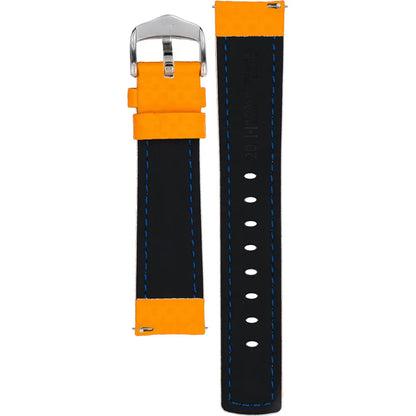 HIRSCH Carbon Orange Water-Resistant Calf Leather 20mm Silver Buckle | 02592076-2-20