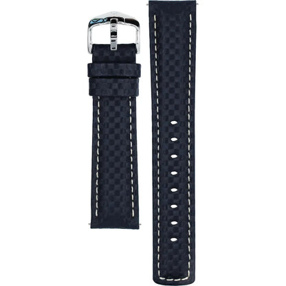 HIRSCH Carbon Blue Water-Resistant Calf Leather 20mm Silver Buckle | 02592080-2-20