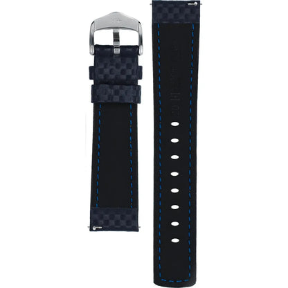 HIRSCH Carbon Blue Water-Resistant Calf Leather 20mm Silver Buckle | 02592080-2-20