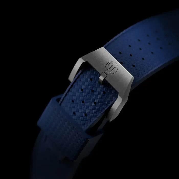 YEMA FKM Viton Tropic Integrated Blue Strap Steel Brushed 20mm Large Size | SYRUB-I-G-20XL-SB