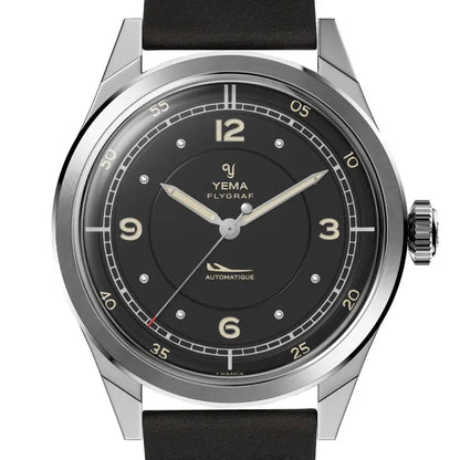 YEMA Flygraf Pilot Sector Dial Black Leather Strap 38.5mm | YFLY25-AA66S
