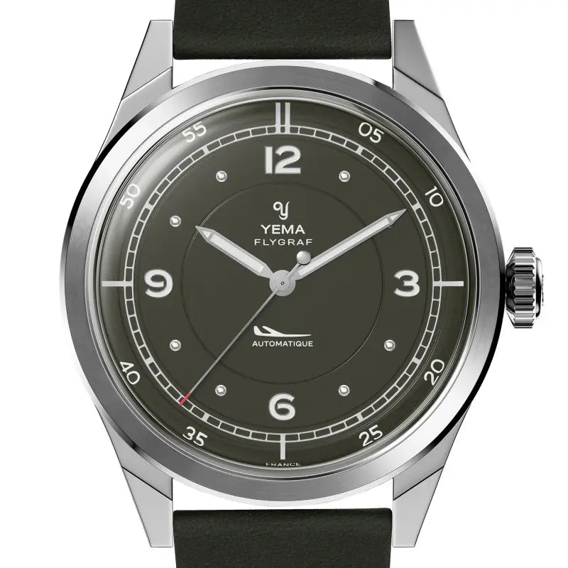 YEMA Flygraf Pilot Sector Dial Khaki Leather Strap 38.5mm | YFLY25-ZZ66S