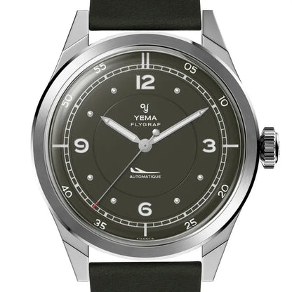 YEMA Flygraf Pilot Sector Dial Khaki Leather Strap 38.5mm | YFLY25-ZZ66S