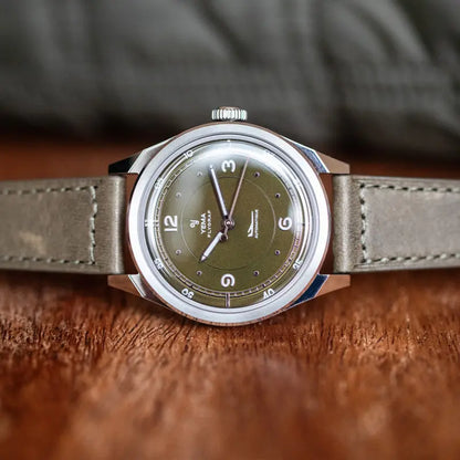 YEMA Flygraf Pilot Sector Dial Khaki Leather Strap 38.5mm | YFLY25-ZZ66S
