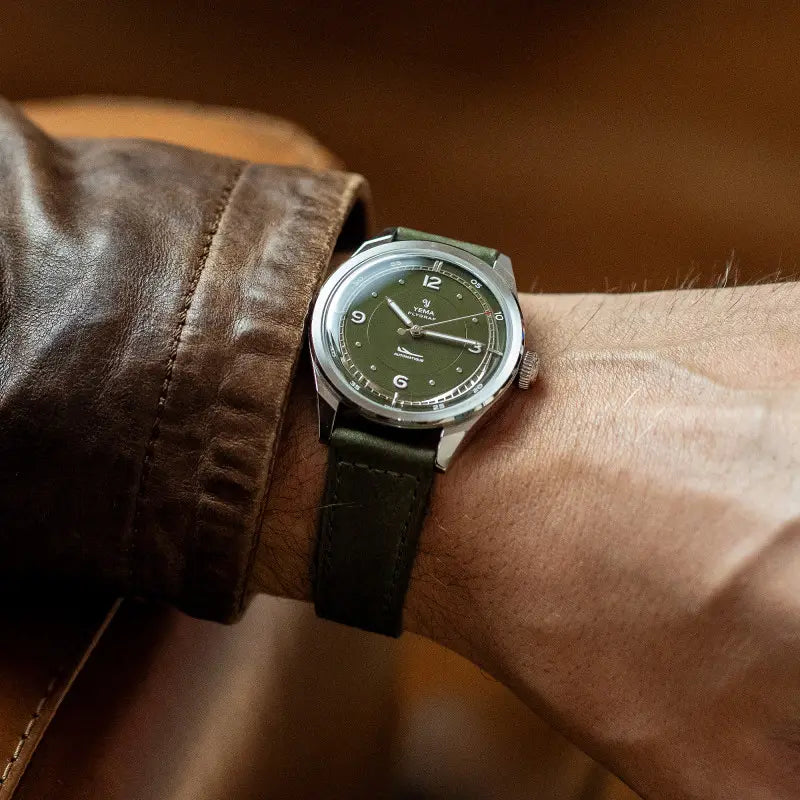 YEMA Flygraf Pilot Sector Dial Khaki Leather Strap 38.5mm | YFLY25-ZZ66S