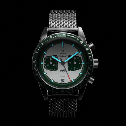 YEMA Rallygraf Meca Quartz Green Steel Mesh | YMHF1580-ZM