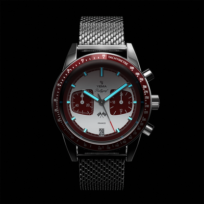 YEMA Rallygraf Meca Quartz Burgundy Steel Mesh | YMHF1580-LM
